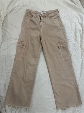 Loveshackfancy Tan Wide-Leg Cargo Jeans